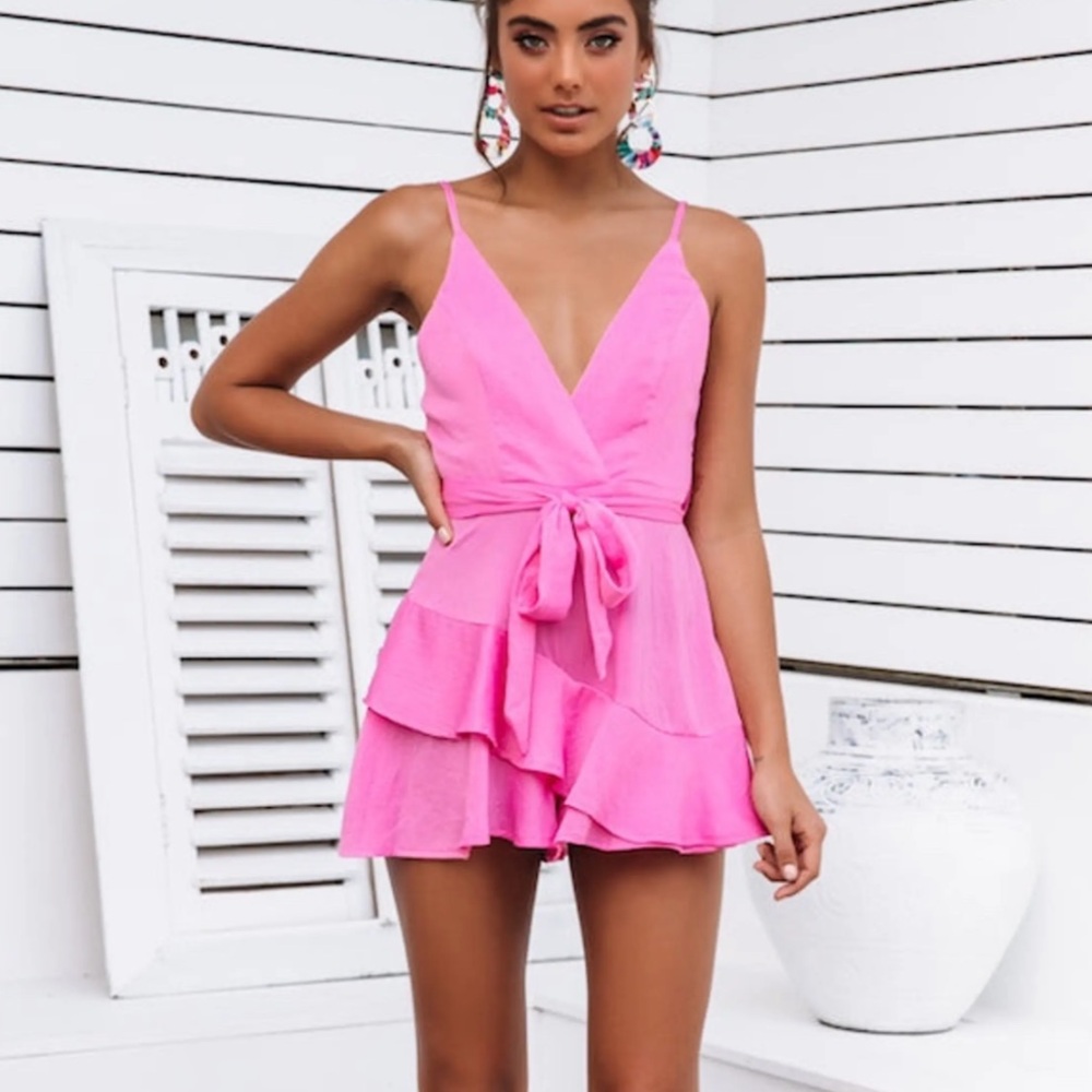 Barbie Pink Tie Satin Romper